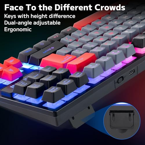 Rechargeable LED Backlit Tenkeyless Compact 87 Keys 6 Button Wireless Keyboard Mouse Combo U30243