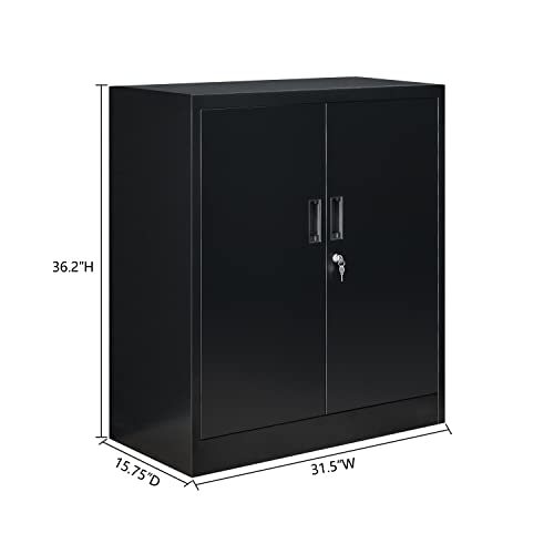 Black 36.2" H Metal Storage Cabinet with Shelves and Doors R434