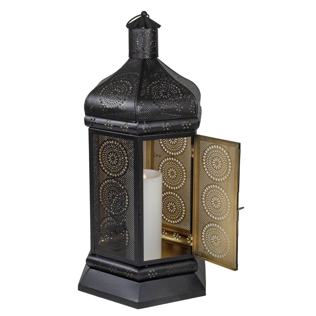 Black and Gold Floral Cut-Out Pillar Candle Lantern T777