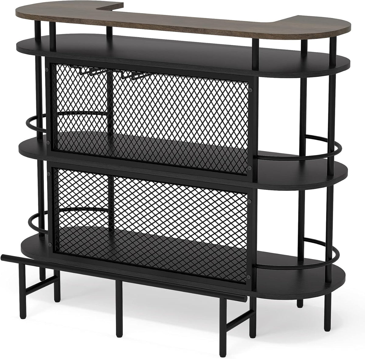 Black and Walnut 4 Tier Bar Cabinet with Storage Shelves B3498