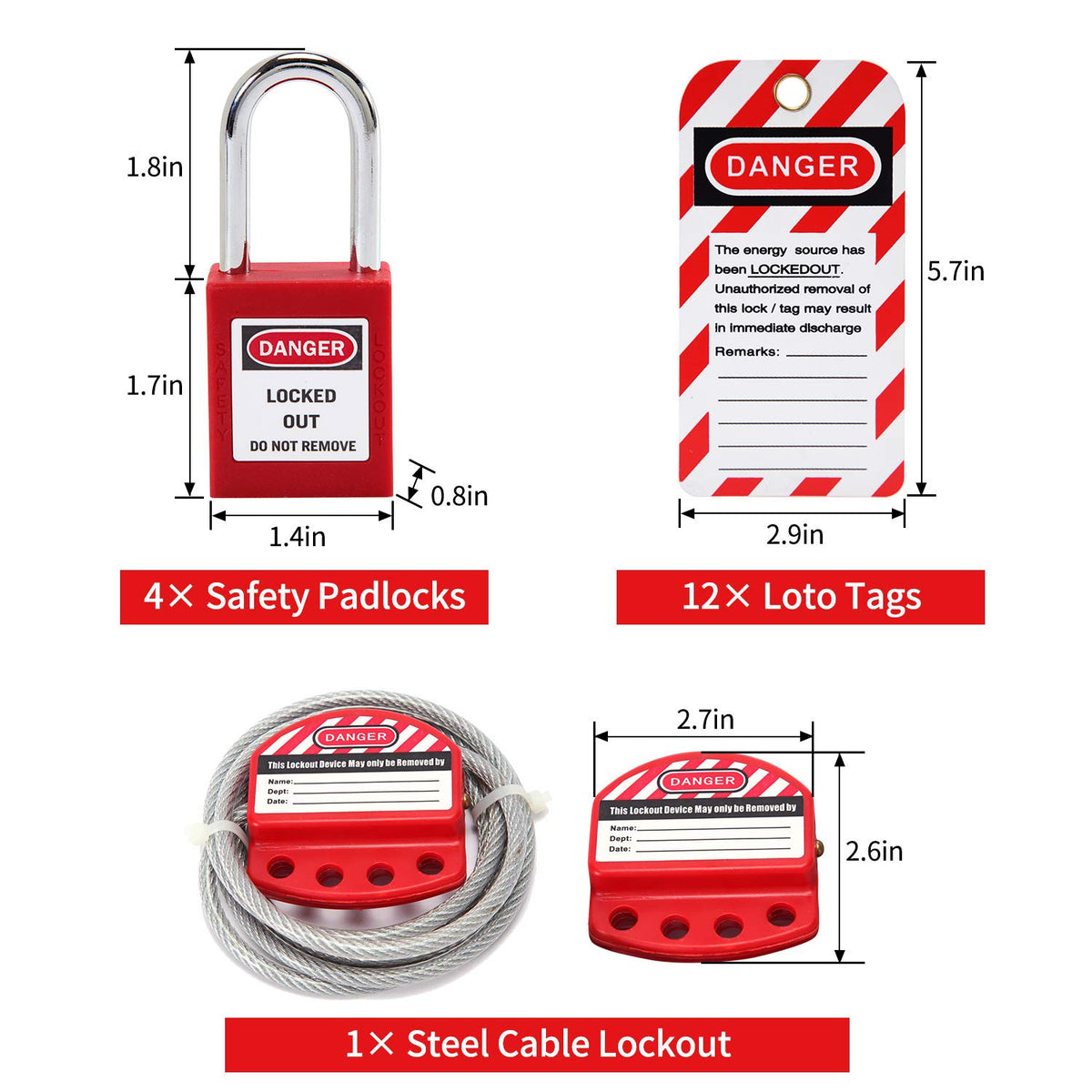 Lockout Tagout Kit Safety Padlocks Hasp Breaker Valve Steel Cable Lockout Tags R1833