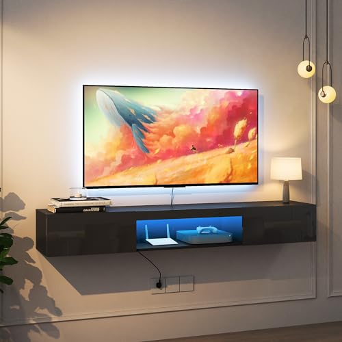 65" Floating TV Stand with LED Lights and Storage V164879