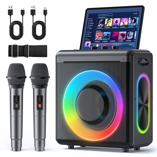 Portable Bluetooth Karaoke Machine with 2 Wireless Microphones F9672