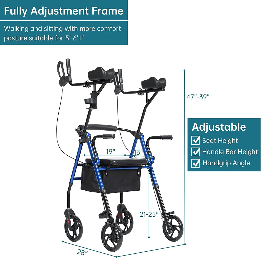 Red Aluminum Upright Rollator Walker with Seat and Backrest C9934