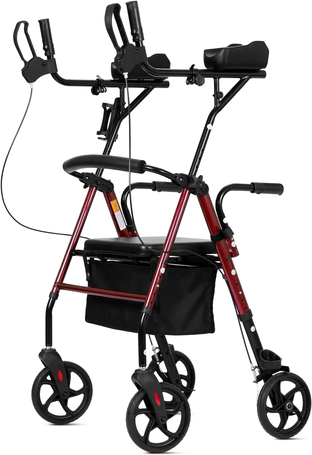 Red Aluminum Upright Rollator Walker with Seat and Backrest C9934