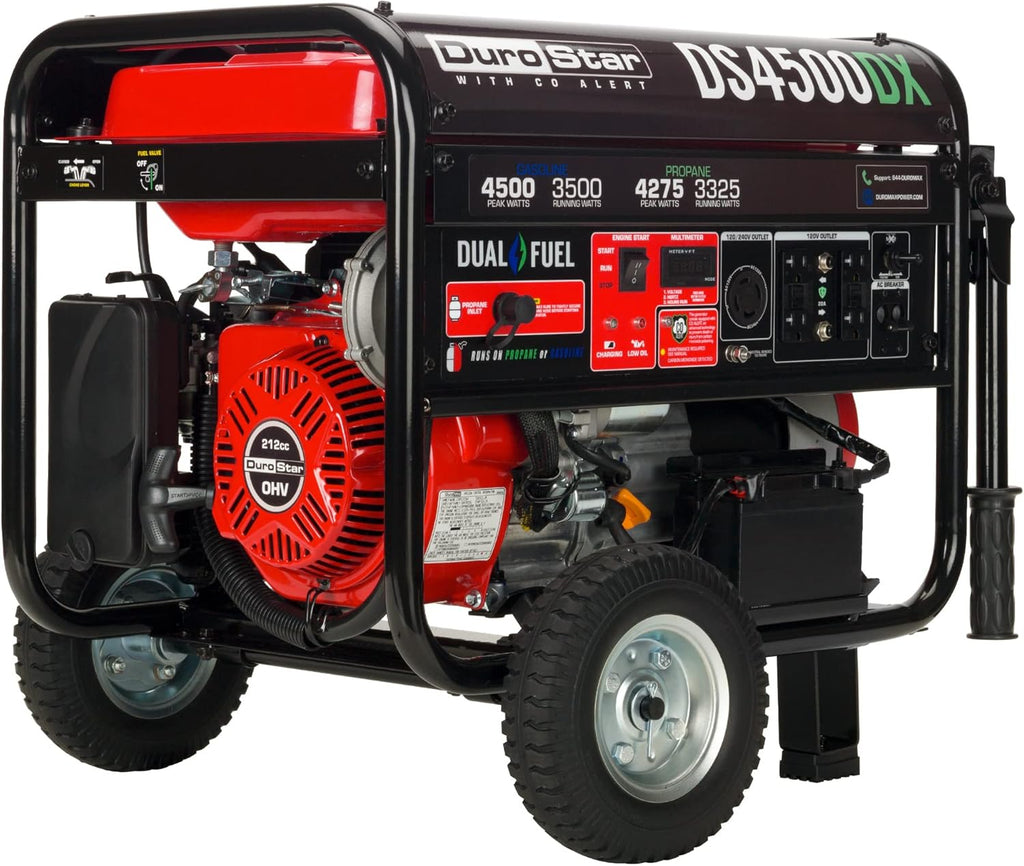 Dual Fuel Portable Generator 4850 Watt Gas or Propane Electric Start Red Black C51064