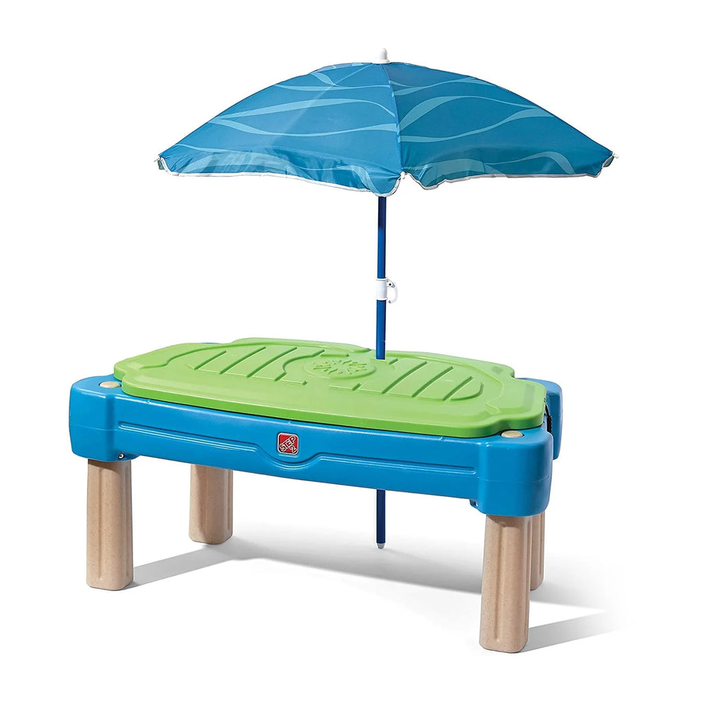 Blue Plastic Sandbox and Water Table with Cover and Umbrella S265494