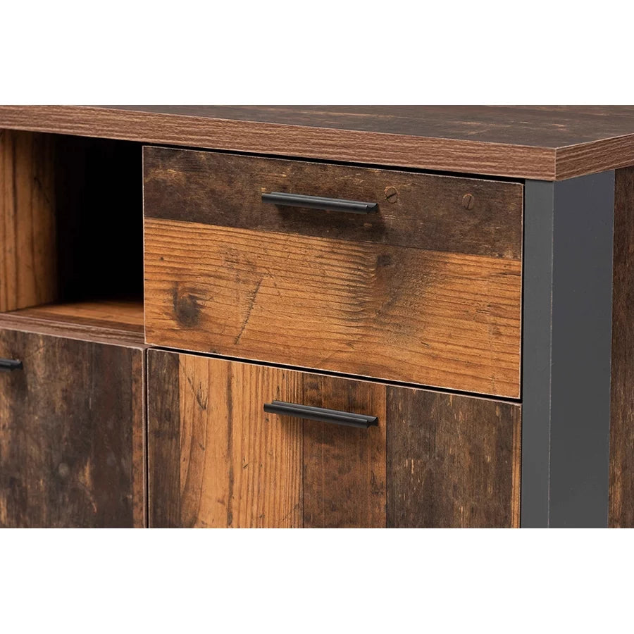 Rustic Brown Wood and Grey Metal 2-Door Sideboard Buffet P346