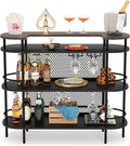 Black and Walnut 4 Tier Bar Cabinet with Storage Shelves B3498