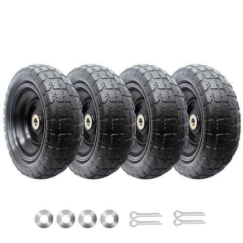 10-Inch Solid Flat Free Replacement Tire and Wheel with 5/8” Axle Bore Hole J9691