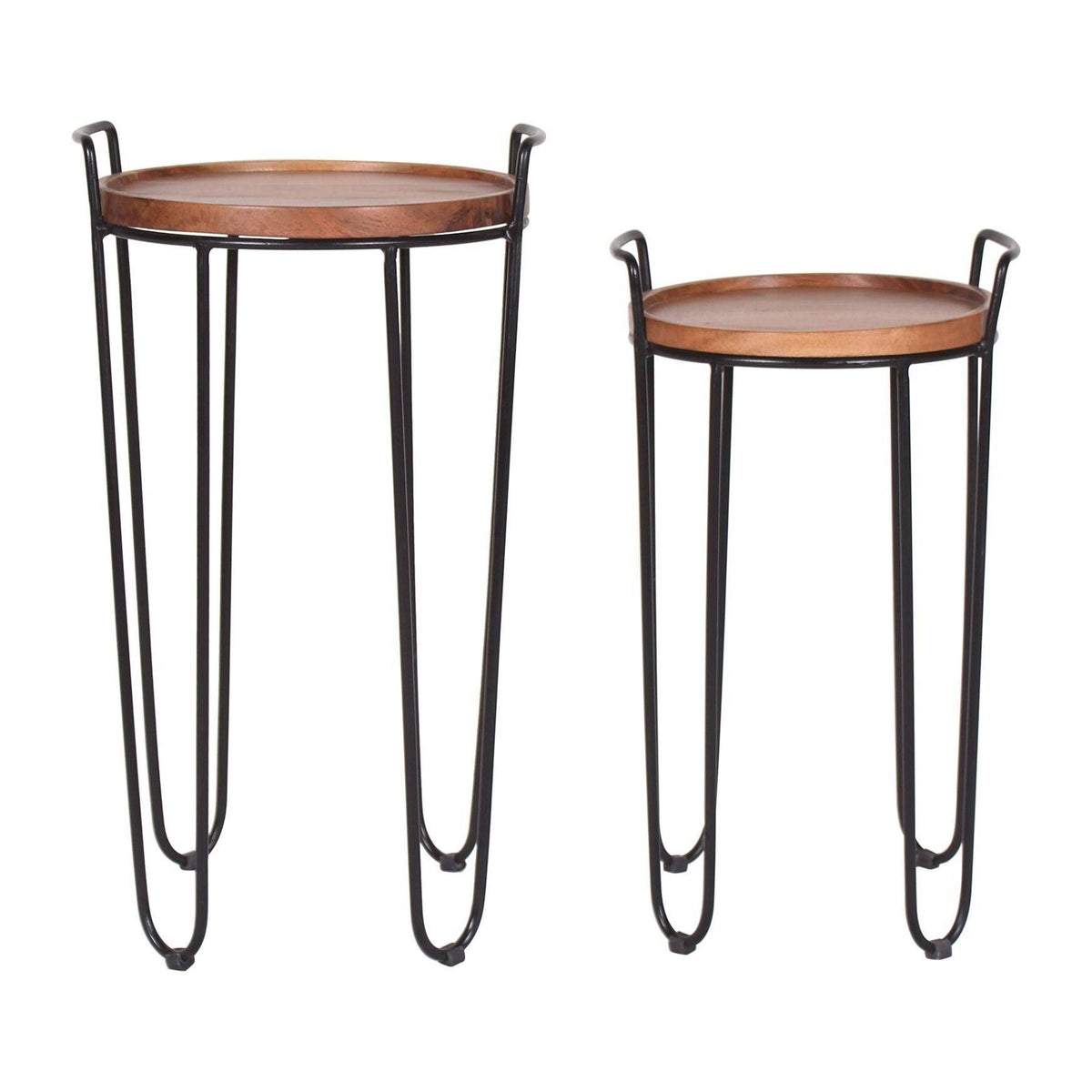 Iron & Acacia Nesting Tray Tables with Handles Set of 2 N462