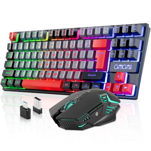 Rechargeable LED Backlit Tenkeyless Compact 87 Keys 6 Button Wireless Keyboard Mouse Combo U30243