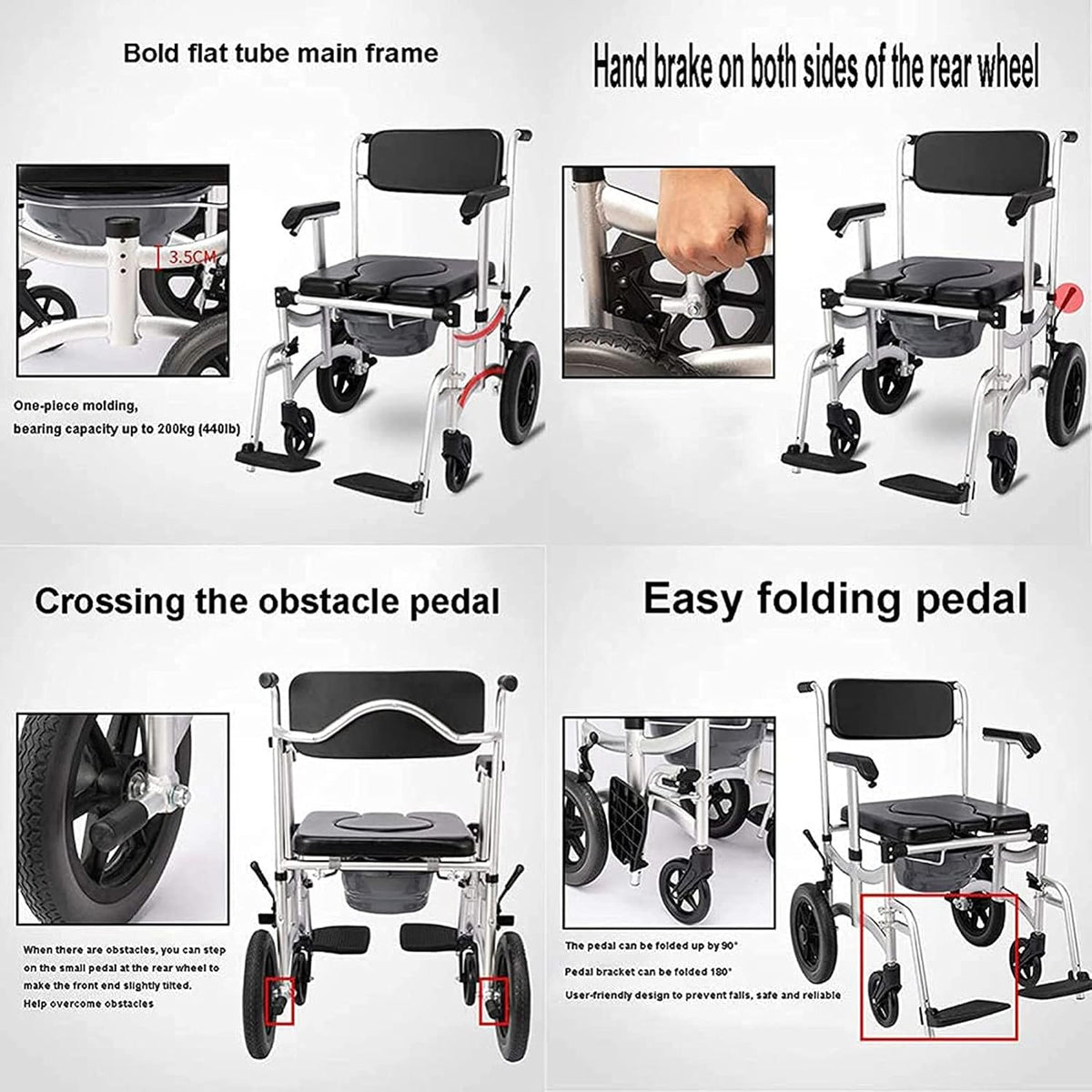 Aluminum Commode Shower Chair with Wheels E615
