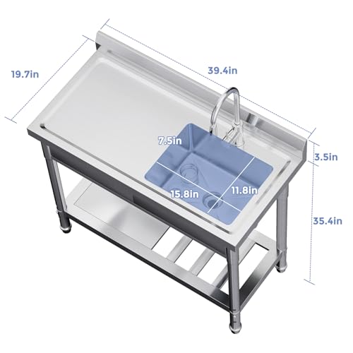 Stainless Steel Freestanding Kitchen Sink with Drawer, 39inch I8891