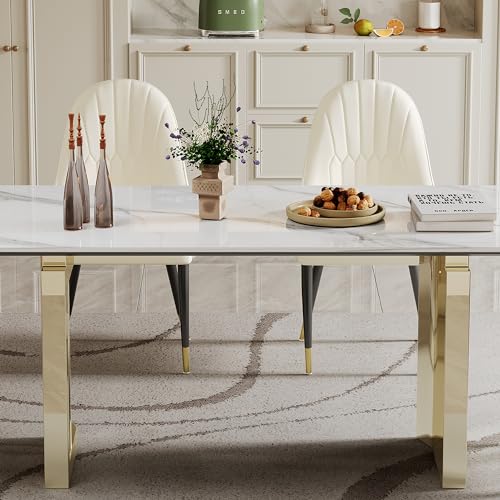 63 inch Clear Rectangular Glass Dining Table with Gold Metal Legs S7756