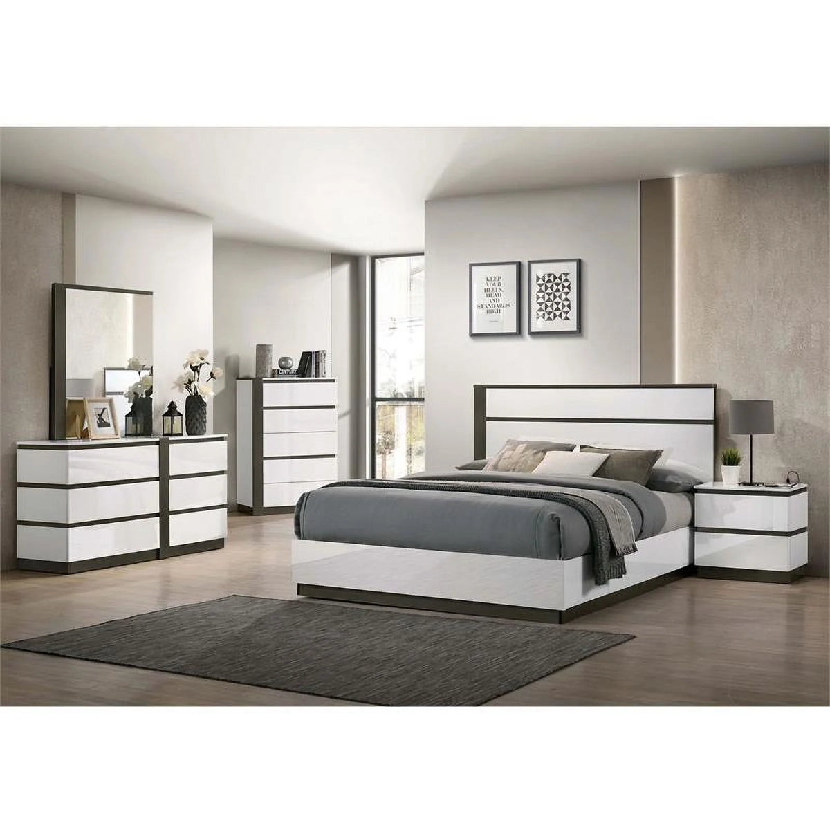 White Wood Platform King Bed A624