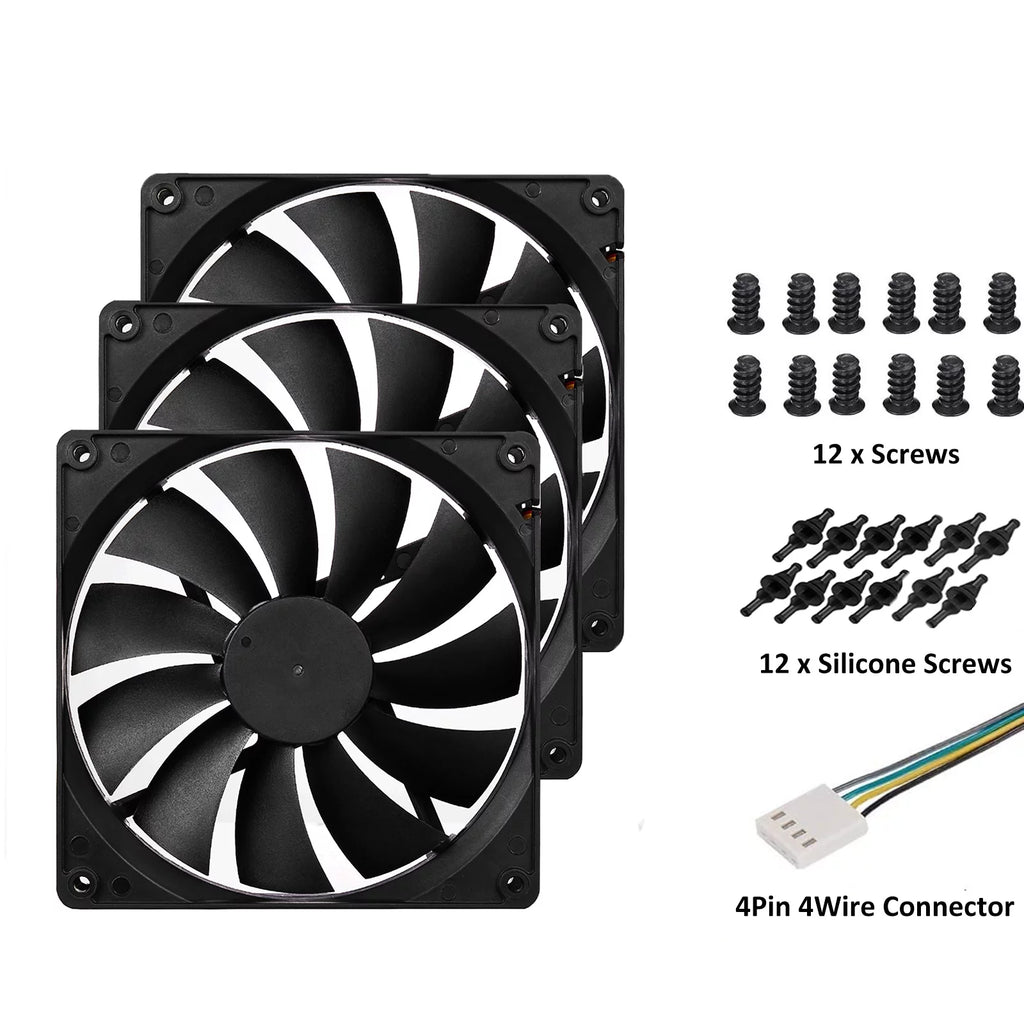 Black 140mm 4pin PWM Computer Case Cooling Fan 3-Pack H110579
