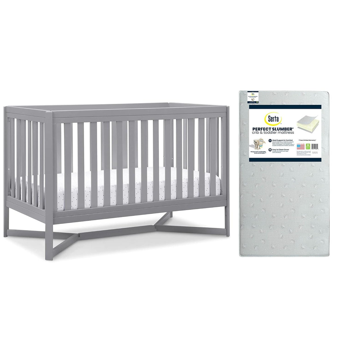 4-in-1 Convertible Crib and Dual Sided Crib & Toddler Mattress F64955