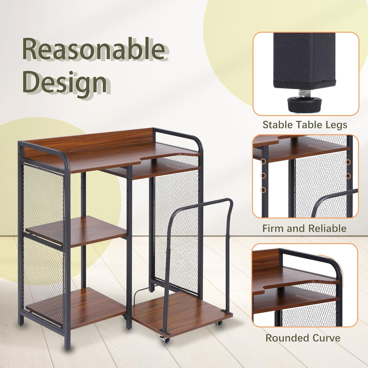 Printer Stand with Storage, 3 Tier Printer Table with Adjustable Storage Rack R1680