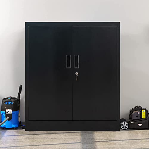 Black 36.2" H Metal Storage Cabinet with Shelves and Doors R434