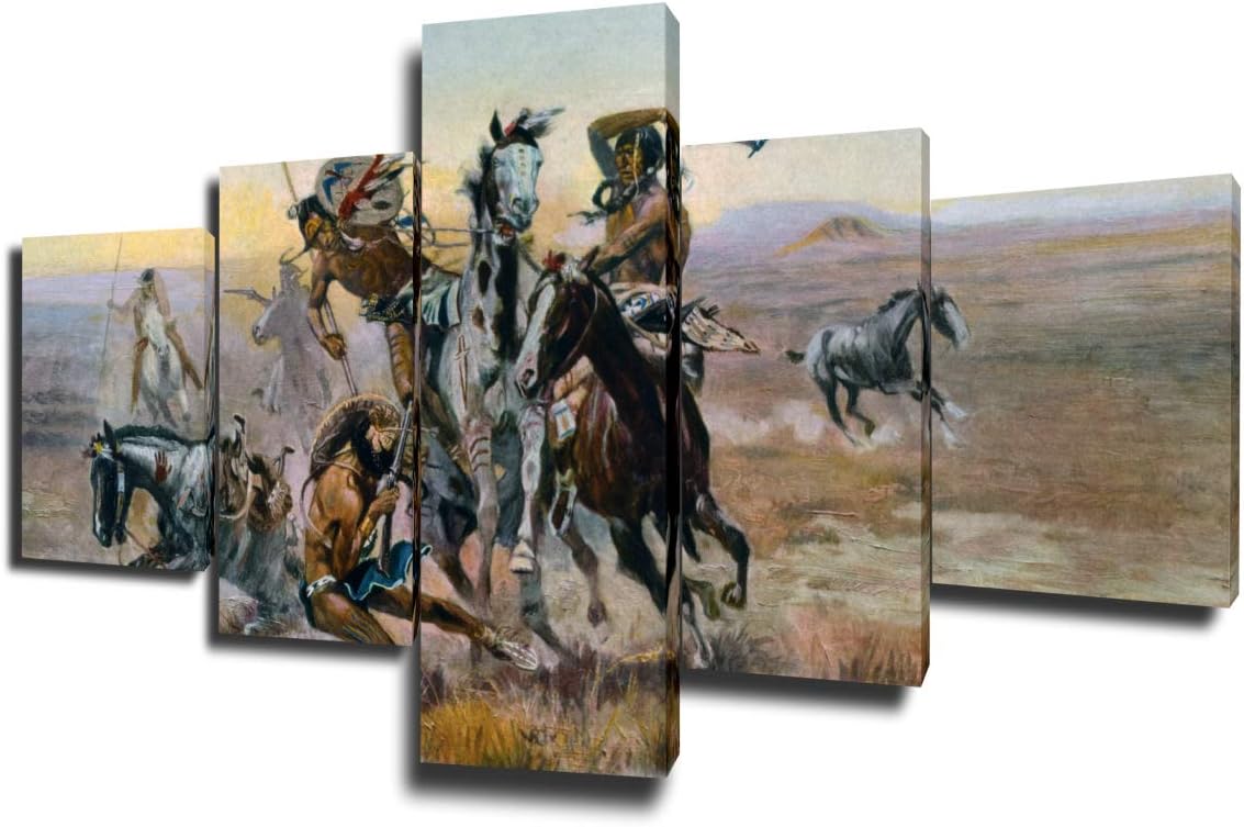 American Indian 5 Piece Canvas Wall Art Framed 50''Wx24''H S76113