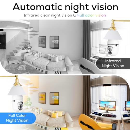 Light Bulb Security Camera, 360° WiFi Wireless Outdoor Indoor Color Night Vision, Auto Tracking Smart Alarm, 2-Way Talk, Porch Light Socket Camera Q461