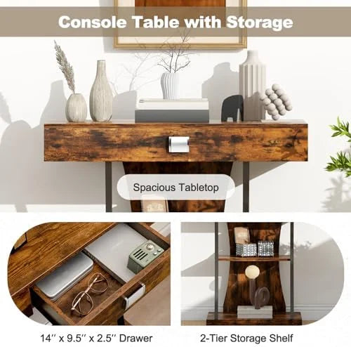 Rustic Brown 3-Tier Console Table with Drawer and Shelves A75046