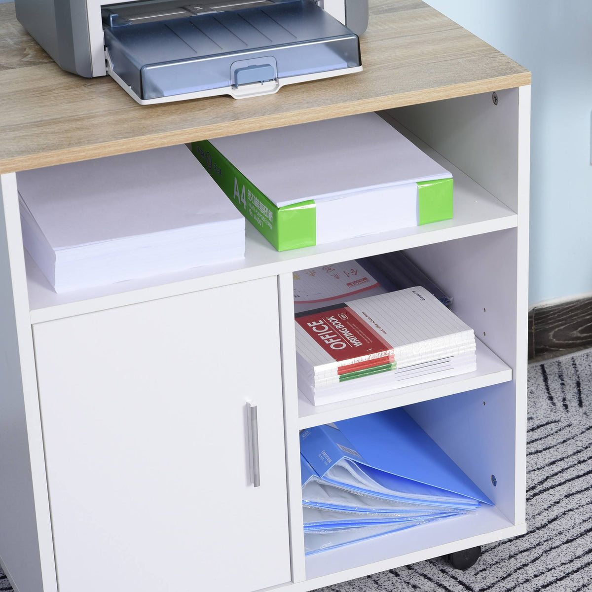 White Printer Stand with 4 Wheels V52789