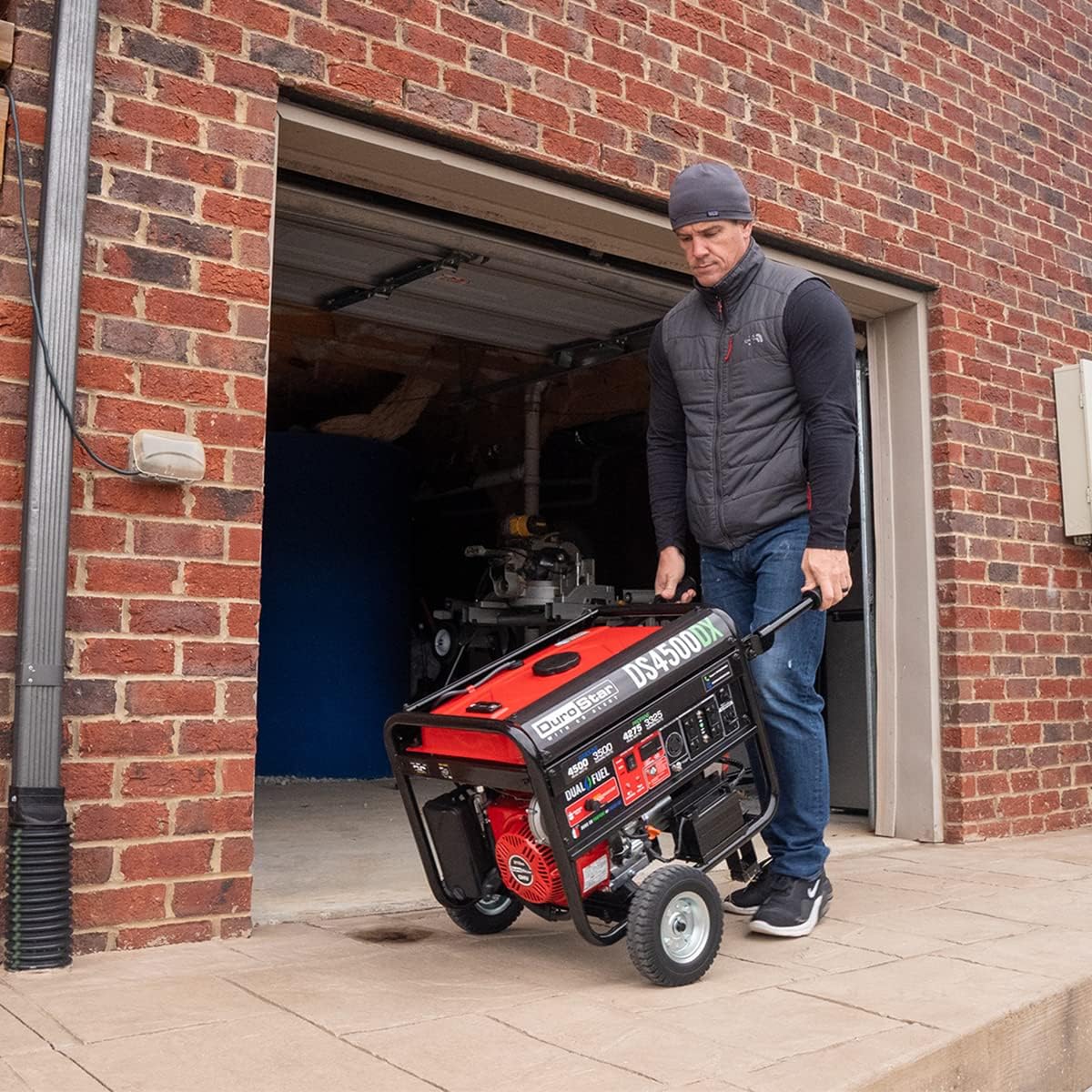 Dual Fuel Portable Generator 4850 Watt Gas or Propane Electric Start Red Black C51064