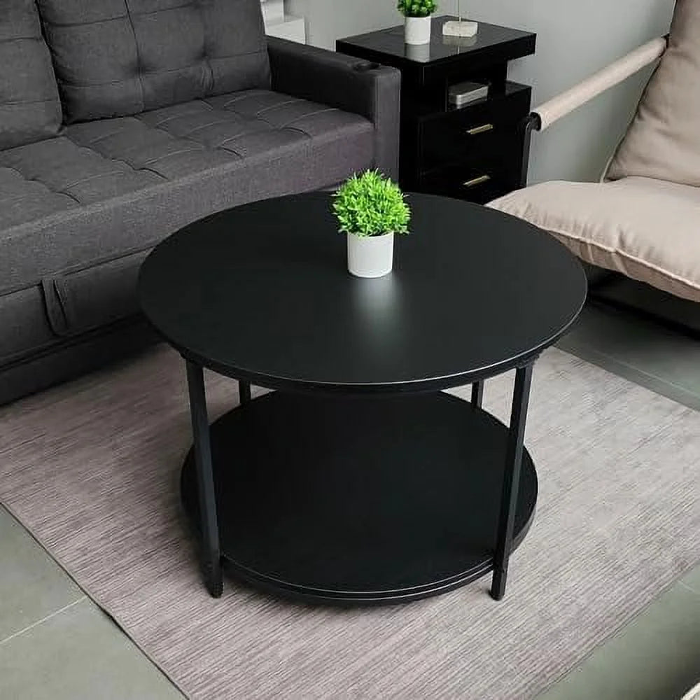 31.5 inch 2-Tier Rustic Wood Coffee Table with Open Shelf M414255