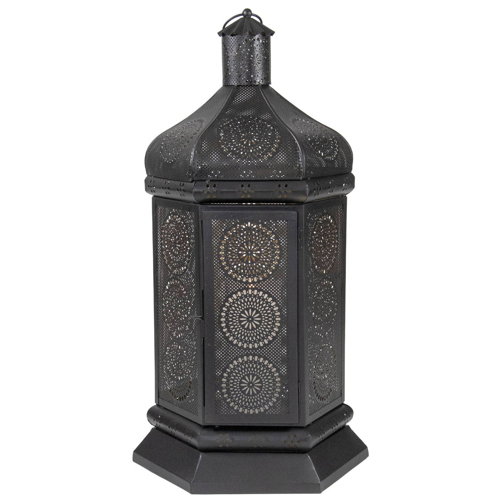 Black and Gold Floral Cut-Out Pillar Candle Lantern T777