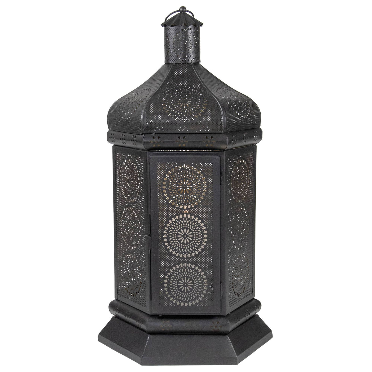 Black and Gold Floral Cut-Out Pillar Candle Lantern T777