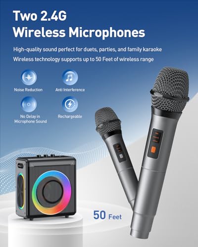 Portable Bluetooth Karaoke Machine with 2 Wireless Microphones F9672