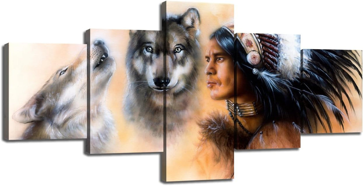American Indian 5 Piece Canvas Wall Art Framed 50''Wx24''H S76113
