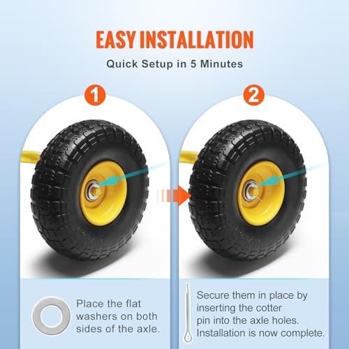 10-Inch Solid Rubber Flat Free Tubeless Tires and Wheels, 2-Pack V80785