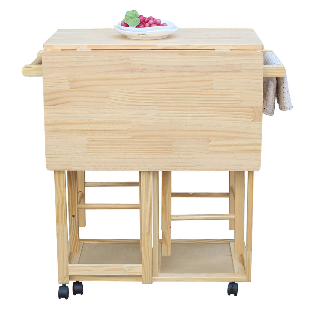 Folding Dining Cart Bar Table with 2 Stools U859