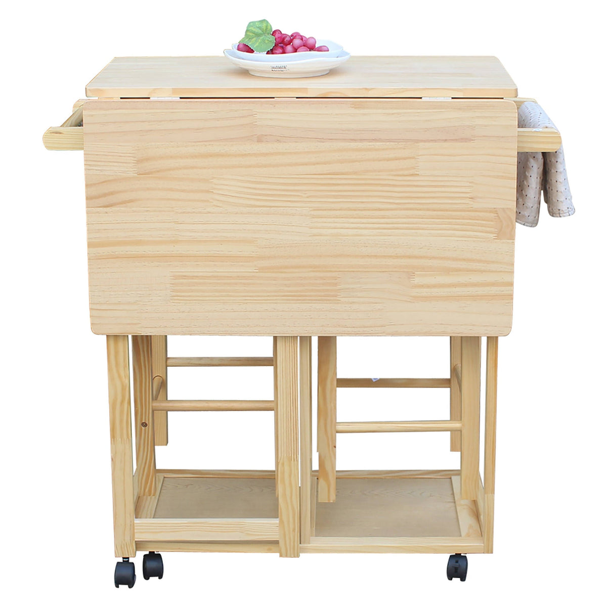 Folding Dining Cart Bar Table with 2 Stools U859