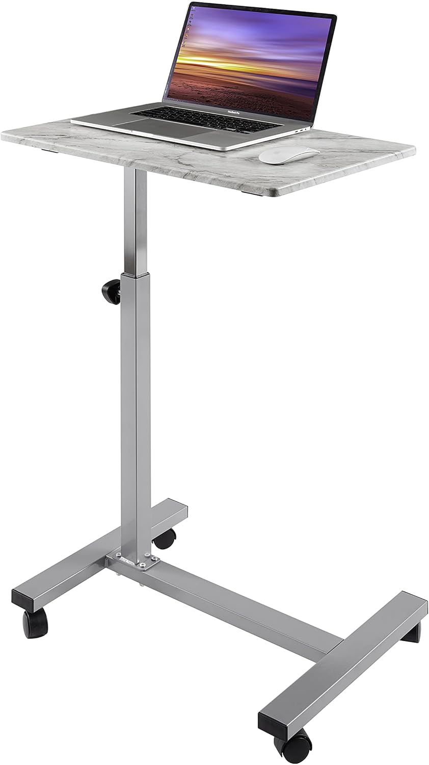 Mobile Height Adjustable Laptop Workstation Desk Cart with Wheels, White P7764