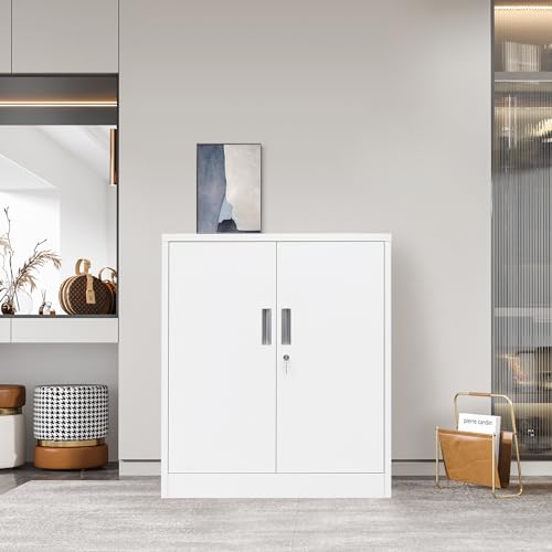 Black 36.2" H Metal Storage Cabinet with Shelves and Doors R434