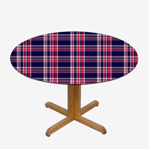 Multicolor Elastic Fitted Round Tablecloth Plaid Fits 45"-50" Diameter Tables C321