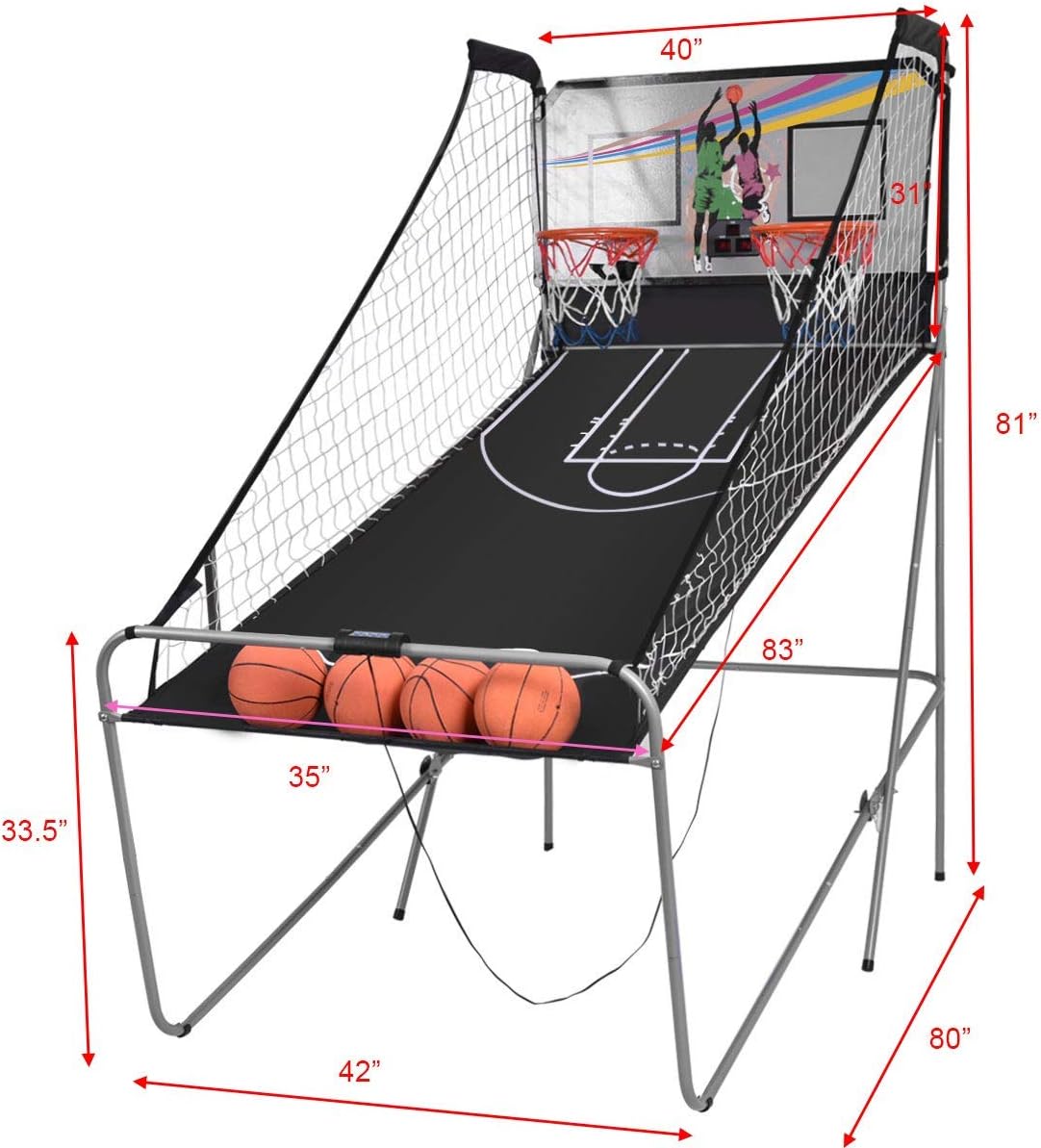 Electronic Basketball Arcade Game Double Shot 2 Players with 2 Rims 4 Balls B112394