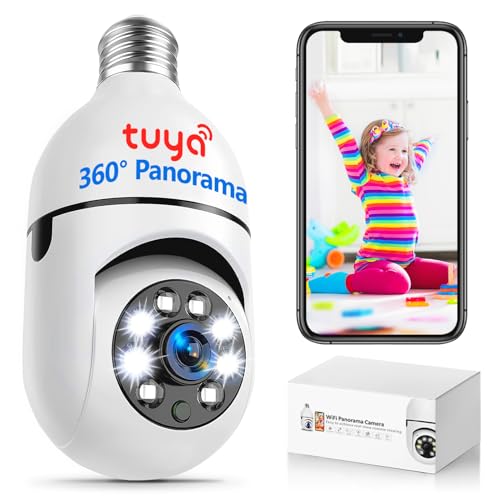 Light Bulb Security Camera, 360° WiFi Wireless Outdoor Indoor Color Night Vision, Auto Tracking Smart Alarm, 2-Way Talk, Porch Light Socket Camera Q461