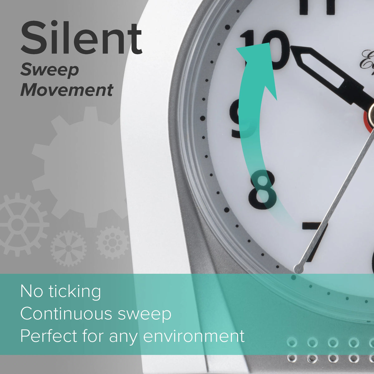 Silver Silent Sweep Night Vision Alarm Tabletop Clock Z643