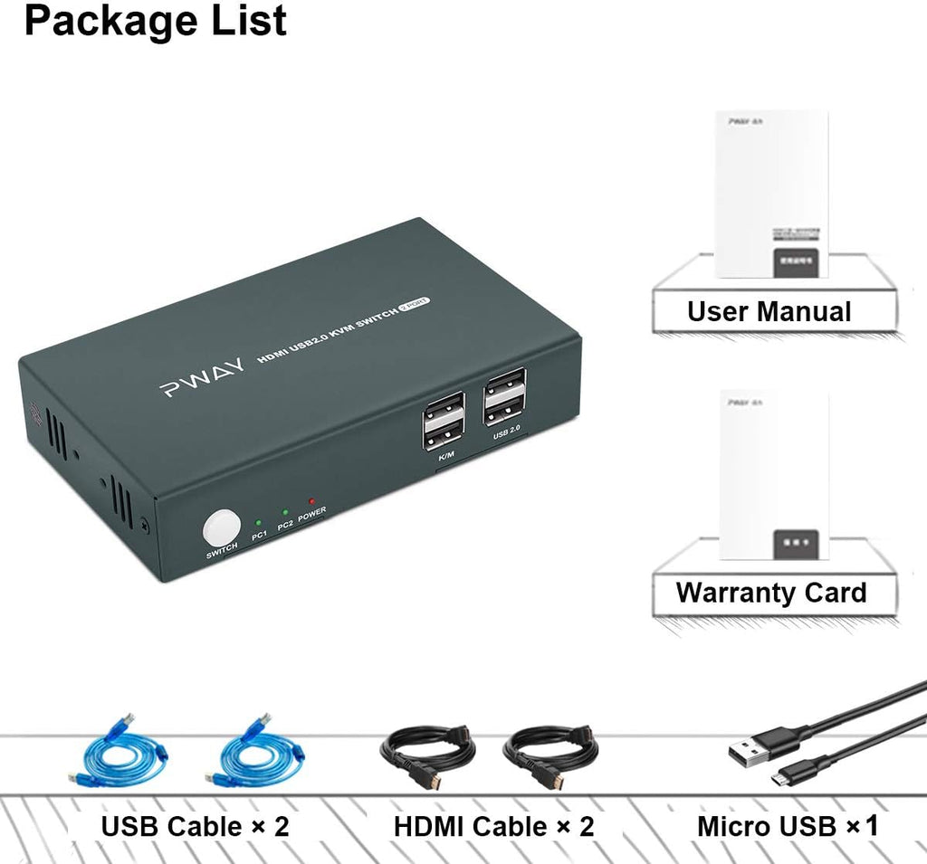 HDMI 2 Port 4K KVM Switch with USB Cables W7214