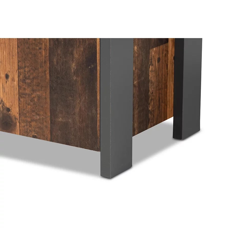 Rustic Brown Wood and Grey Metal 2-Door Sideboard Buffet P346