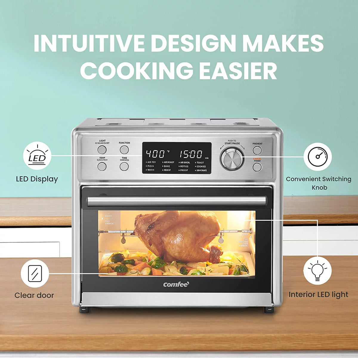 12-in-1 Air Fryer Toaster Oven Combo, 26.4 QT, Stainless Steel X72270