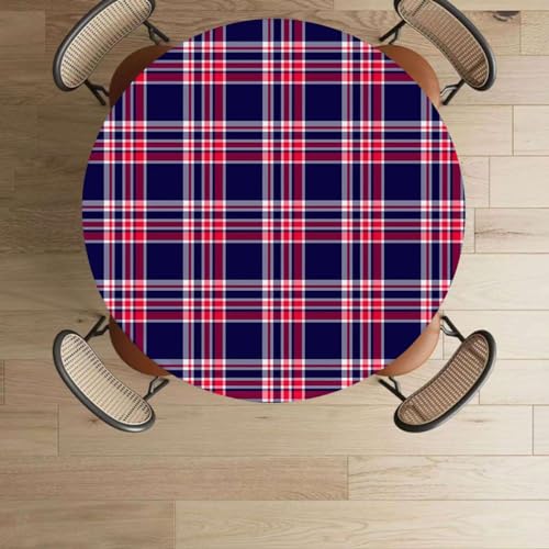 Multicolor Elastic Fitted Round Tablecloth Plaid Fits 45"-50" Diameter Tables C321