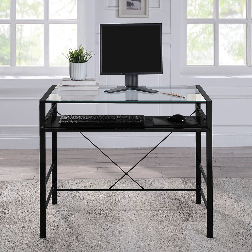 Computer Desk with Clear Tempered Glass Top and Black Metal Frame K609