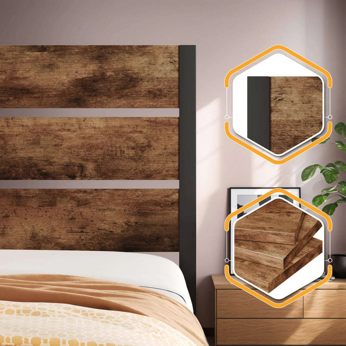 Queen Bed Frame with Wood Headboard and Footboard P89566