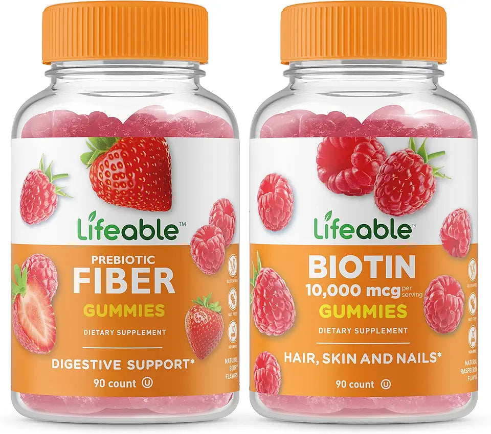 Prebiotic Fiber 5g + Biotin Gummies Bundle Gluten Free Chewable Gummy F205